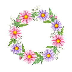 Watercolor daisy wreath isolated on transparent background