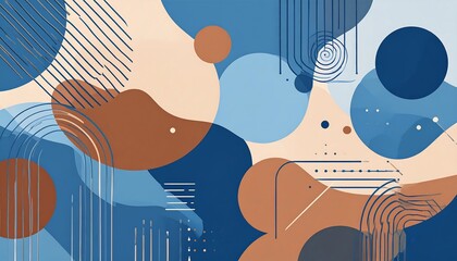 Abstract background with blended organic shapes, lines, and arches in warm and cool tones