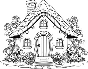 Enchanted Cottage Coloring Page for Imaginative Minds