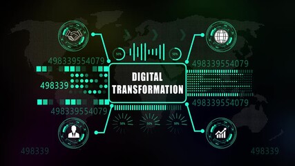 digital transformation Graphics and Data Visualization Elements for Analytics and Strategy. Asymptotic smart data on world map background . - Powered by Adobe