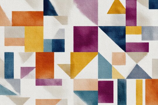 Colorful geometric stitch pattern on white backing showcasing various shapes and hues, perfect for modern textile design and creative projects
