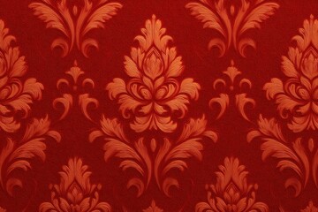 Rich red wallpaper featuring a sophisticated damask pattern adds elegance and warmth to interior spaces in various settings and occasions