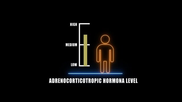 adrenocorticotropic  Hormonal health good level on high measure scale. Instrument scale with silhouette of a neon man.