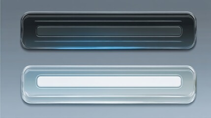 Clear glass-style buttons, labeled frame, and event web bar depicted in a vector graphic.
 