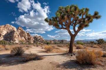 Enduring beauty of Joshua Tree National Park showcasing iconic trees and striking rocky landscape on a sunny day