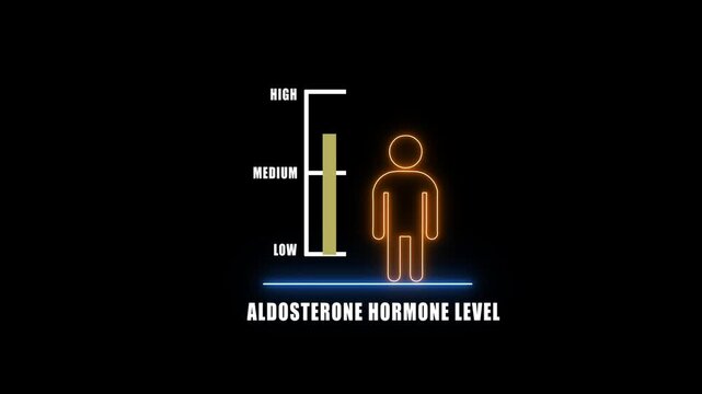aldosterone  Hormonal health good level on high measure scale. Instrument scale with silhouette of a neon man.