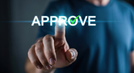Businessmans Finger Approving Digital Interface with Checkmark.
