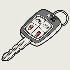 Modern car key fob with lock unlock trunk and panic buttons illustrated on a simple background
