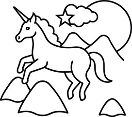 fantasy unicorn running through flower field illustration on transparent background