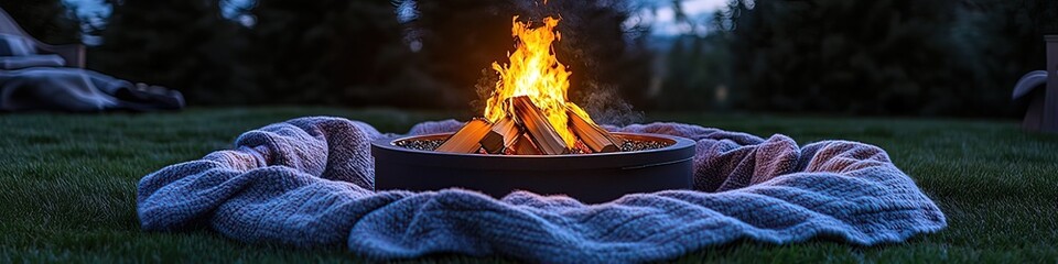 Cozy outdoor fire pit glowing with warmth, inviting relaxation on a cool evening