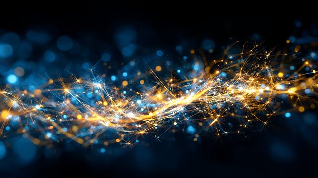 Gleaming, bright blue and yellow sparks ignite against a dark backdrop, resembling magical lights.
 