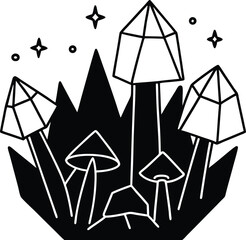 magical crystal cave entrance with glowing light illustration on transparent background