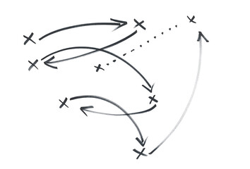 Hand draw strategy game plan for football, basketball, handball, and hockey, sketched black marker, isolated on white, clipping path, design elements	