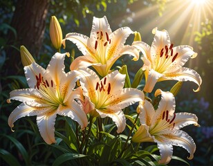 Stunning cream lilies bathed in sunlight