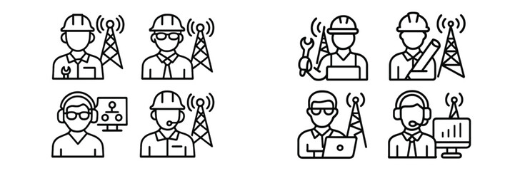 Workers engage in various tasks related to telecommunications tower maintenance and support