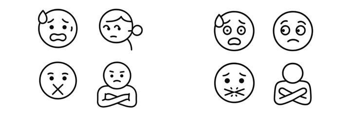 Emotions represented through simple illustrations showing fear, worry, anger, and disappointment on a clean white background