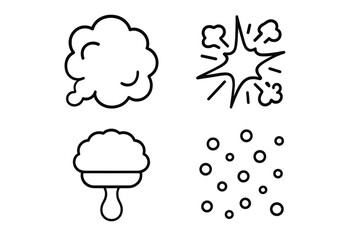 Various simple illustrations of clouds, explosions, ice cream, and bubbles on a clean background