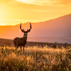 Majestic buck at golden sunset