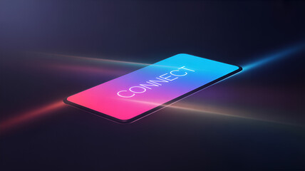 Smartphone with connect inscription on the screen in neon light effect