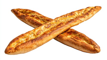 Turkish flatbread (pide) displayed without a background. Pide image with a clear backdrop. Image showcases pide, isolated with transparency.
 