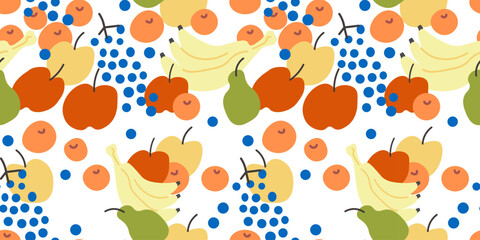 Seamless pattern with fruits in flat style.Element for decoration design mail posts postcards poster print invitation background backdrop wrapping wallpaper banner textile