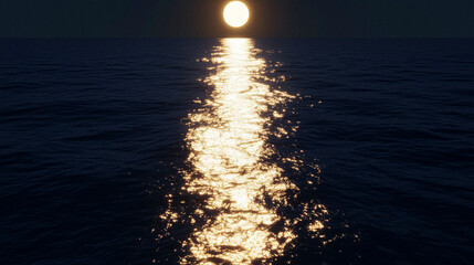 Minimalist depiction of moonlit ocean with soft reflections and gentle cloud silhouettes, clean composition and muted tones, palette of ash blue, pale pearl, and midnight grey, night serenity design