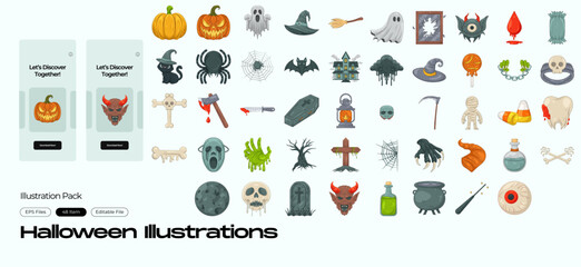 Halloween Illustration Set : halloween, spooky, and scary
