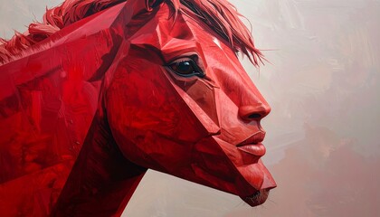 Red horse profile, geometric style