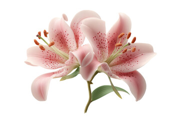 Close-up of pink stargazer lilies with petals and stamen in bloom, cut out