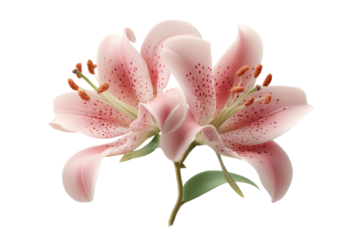 Close-up of pink stargazer lilies with petals and stamen in bloom, cut out
