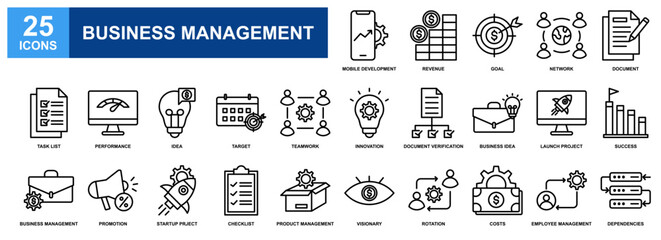 Business Management icon set collection. Containing design Goal, Revenue, Success, Innovation, Performance