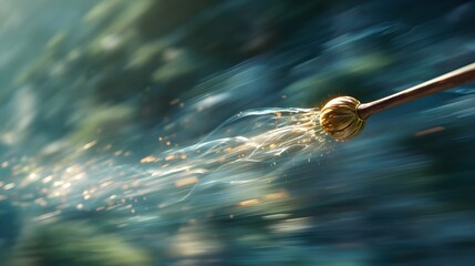 Fototapeta premium Witness an Enchanted Quaffle Zooming Through the Air, Capturing Magical Sports Action Mid-Flight.