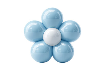 Glossy blue and white balloon flower sculpture with reflective surfaces, cut out