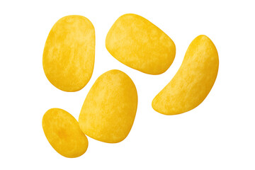 Crispy potato chips falling, junk food snack