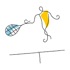 Tennis player on court minimalist vector illustration