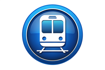 Blue Circle Icon with White Train Symbol transportation