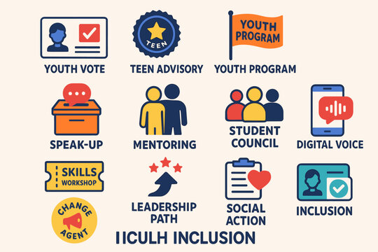 Teen advisory and youth program icons for student engagement and inclusion - Powered by Adobe