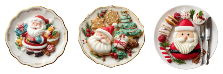 Set of A collection of Christmas cookies arranged with decorative sprinkles and candy on transparent png background. Ai generated
