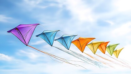 Vibrant kites dance in a clear blue sky, bringing joy and freedom