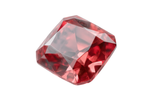Brilliant red gemstone: multifaceted sparkling jewel with reflective surface, cut out