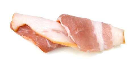 Slices of bacon isolated on white background 