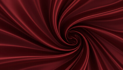 Abstract flowing silk fabric in deep crimson red with glossy highlights