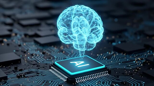 Artificial intelligence brain glowing over a computer processor