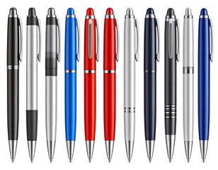 Fototapeta premium Collection of Modern Ballpoint Pens in Various Colors