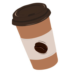 Coffee cup with lid with coffee bean emblem on the cup