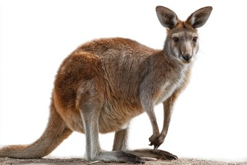 Fototapeta premium Realistic depiction of a kangaroo standing on a flat surface with a transparent background showcasing its detailed features and posture