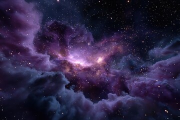 Fototapeta premium Vibrant purple nebula illuminating the cosmos with brilliant hues and scattered stars in an expansive galactic backdrop