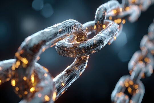 Exploring the intricate design of a blockchain network concept with glowing links representing technological advancement