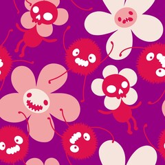 Autumn Floral Seamless Halloween Skulls