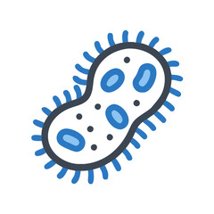 Microbial bacteria illustration in blue color with detailed structure  